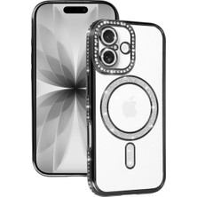 Newface iPhone 17 Kılıf Joke Seri Magsafe Özellikli Taşlı Simli Silikon Kapak