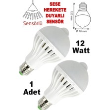 abnturk Harekete Duyarlı Sensörlü 12W LED Lamba Ses Hareket Görünce Yanan Daha Sonra Sönen Sensörlü Ampül