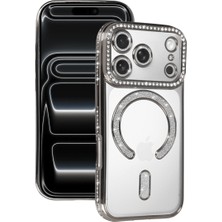 Newface iPhone 17 Pro Kılıf Joke Seri Magsafe Özellikli Taşlı Simli Silikon Kapak