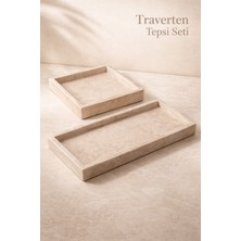 Özbience Doğal Taş Traverten Tepsi Seti, Kare ve Dikdörtgen, Dekoratif Sunum