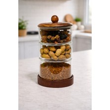 Mien Akasya Kapaklı 3 Katlı Cam Kavanoz