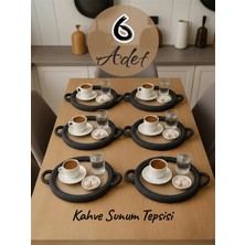 Özbience 6'lı Siyah Örgü Desenli Yuvarlak Kahve Sunum Tepsisi Seti