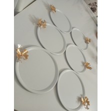 Özbience 6'lı Yuvarlak Noktalı Beyaz Kelebekli Sunum Tepsisi Seti