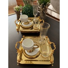 Özbience 2 Adet Gold Ayaklı Kare Sunum Tepsisi, Çay ve Kahve Servisi
