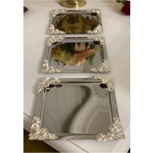 Özbience Paslanmaz Çelik Gümüş Dört Kenar Güllü 3'lü Servis ve Sunum Tepsisi