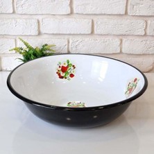 Özbience 32CM Büyük Beyaz Çinko Emaye Meyve ve Hamur Leğeni Retro Tasarım