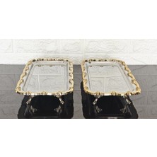 Özbience 6'lı Ayaklı Sunum Tepsisi ve Baton Pasta Servisi, Gold Çerçeve, 32 cm