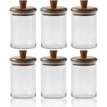 Edenza 330 ml Borosilikat Cam Kavanoz Ahşap Kapaklı | Baharat, Kahve ve Saklama Kavanozu 6lı Set