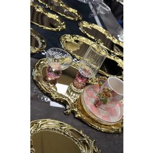Özbience Altı Parça Gold Renk Çelik Dantel Sunum Tepsisi Seti