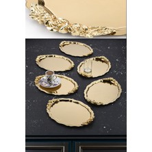 Özbience 6 Adet Gold Oval Gül Motifli Kahve-Çay Sunum Tepsisi, 25X20 cm