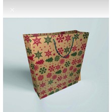 Karton Çanta 35X42X12 cm 10 Adet Yıldız Desenli Kraft Kağıt 2 Renk Baskılı