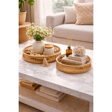 Özbience Yuvarlak Bambu Dekoratif Tepsi, Doğal Sunum ve Organizer Tepsisi