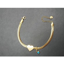 Mumicemum Özel Tasarım Gold Nazar Kalpli Çelik Bileklik 18K Altın Kaplamalı