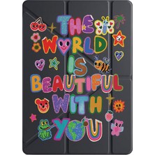 Adasena Galaxy Tab S10 Fe+ Plus 13.1" Kılıf Uyku Modlu Kalem Bölmeli Temalı Baskılı World Is