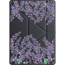 Adasena Ipad 11 A16 2025 / 10. Nesil 10.9 Kılıf Uyku Modlu Kalem Bölmeli Katlamalı Desenli Kapaklı Lavanta