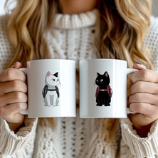 YasBey Design Sevgililere Özel  2'li Kedi Figürlü 330ML Baskılı Beyaz Seramik Kupa Bardak