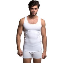 Thermoform Bambu Erkek Kolsuz Bisiklet Yaka Atlet ve Boxer Şort Seti Beyaz