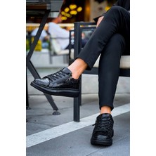 Zapatos KB309 Erkek Günlük Bağcıklı Fermuarlı Croco Desenli Cilt Spor Sneaker Ayakkabı Cst - Siyah