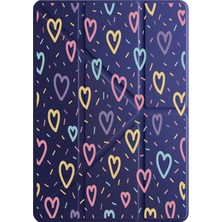 Adasena Ipad Air 11" M2 M3 Çip Air 4. 5. 6. Nesil Kılıf Uyku Modlu Kalem Bölmeli Uvbaskı Desenli Flu Kalp