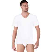 Thermoform Bambu Erkek V Yaka Tişört Kısa Kollu Fanila Atlet ve Slip Külot Seti Beyaz