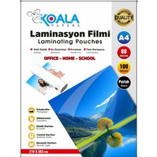 Koala Papers Laminasyon Filmi 80 Micron A4 100 Adet Şeffaf ve Dayanıklı Kimlik Kartları Için