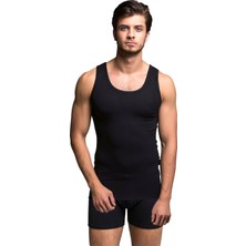 Thermoform Bambu Erkek Kolsuz Bisiklet Yaka Atlet ve Boxer Şort Seti Siyah