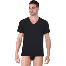 Thermoform Bambu Erkek V Yaka Tişört Kısa Kollu Fanila Atlet ve Slip Külot Seti Siyah