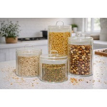 Mien Çok Amaçlı 4’lü Sızdırmaz Kapaklı Cam Kavanoz Seti - 4 Farklı Boy - Toplam 4.8 L Saklama Hacmi