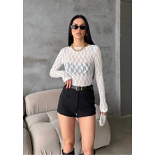 Bejna Kadın Kayık Yaka Likralı Dantel Bluz