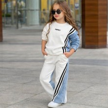 Yiğit Butik Kız Çocuk Şeritli Kot Parçalı Alt Üst Takım