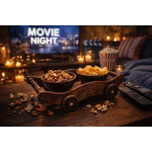 Seymen Bıçakçılık Ahşap Arabalı Çerezlik & Sunum Tepsisi | Film Gecesi Atıştırmalık Sunumu | Dekoratif Servis Tabağı