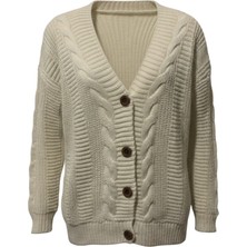 Libas Verda Kadın Krem Düğmeli Kısa Triko Hırka – Burgulu Örgü Desenli