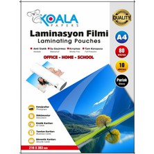Koala Papers Laminasyon Filmi 80 Micron A4 10 Adet Şeffaf ve Dayanıklı Kimlik Kartları Için