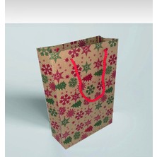 Karton Çanta 17X26.5X7 cm 10 Adet Yıldız Desenli Kraft Kağıt 2 Renk Baskılı