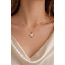 Tüko Store Sevgililer Gününe Özel 14 K Altın Kaplama Çelik Zirkon Taşlı Kar Tanesi Model Kolye