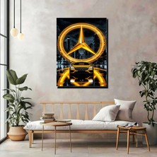Artprinta Lüks Otomobil & Altın Yıldız Kanvas Tablo – Modern Şehir ve Prestij Temalı Duvar Dekoru