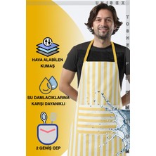 Özbience Suya Dayanıklı Mutfak Önlüğü, Cepli, Çizgili, Şef ve Barista Tarzı