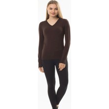 Libas Verda Kahverengi V Yaka Triko Kazak