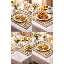 Özbience Bambu Dikdörtgen Ahşap Katlanabilir Amerikan Servis Tabak Altlığı - 4'lü Set