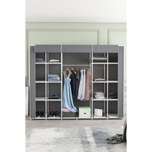 Dzgn Home Çok Amaçlı Bez Dolap 18 Raflı Hangar Boy Gardırop Gri