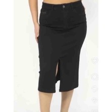 Buyuk Beden Liklali Siyah Kot Etek