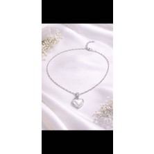 Kalp Şeklinde Ay Tozlu Gümüş Kolye