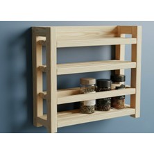 Masif Ham Ahşap 3 Katlı Baharatlık 25X20 cm - Delme Gerektirmeyen Çift Taraflı Bantlı Mutfak Rafı