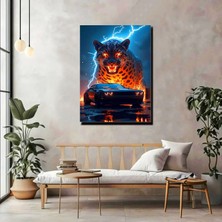 Artprinta Şimşekli Leopar ve Spor Araba Kanvas Tablo – Güç & Adrenalin Temalı Duvar Dekoru