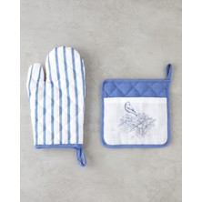 Özbience Şık Polyester Mutfak Seti 2'li Beyaz ve Lacivert, 17X30 ve 20X20 cm