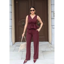 Bejna Kadın Beli Lastikli Bluz Pantolon Alt Üst Takım