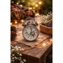 Seymen Bıçakçılık Horozlu Kurmalı Masa Saati Retro Vintage Tasarım Mekanik Alarmlı Kücük Boy