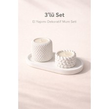 Patulya Aksesuar El Yapımı Dekoratif Mum Seti 3’lü | 2 Mum + Seramik Tabak | Minimal Ev Dekoru