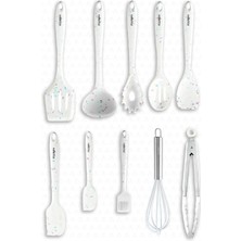 Özbience Pratik ve Şık 10 Parça Beyaz Noktalı Spatula Seti