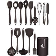 Özbience Yüksek Kaliteli 15 Parça Siyah Isıya Dayanıklı Silikon Spatula Seti